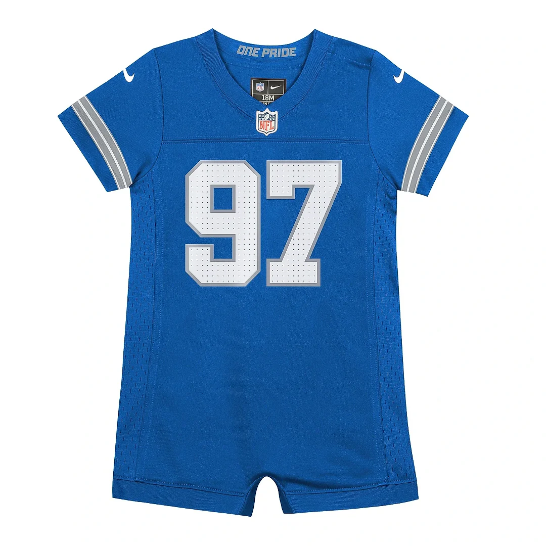 Zennovawear Newborn & Infant Detroit Lions Aidan Hutchinson Blue Game Romper Jersey