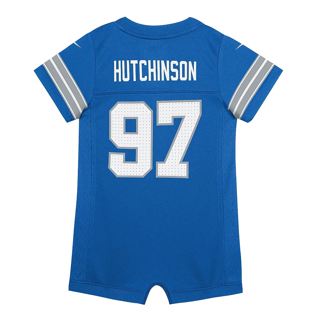 Zennovawear Newborn & Infant Detroit Lions Aidan Hutchinson Blue Game Romper Jersey