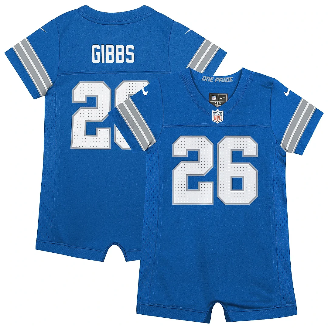 Zennovawear Newborn & Infant Detroit Lions Jahmyr Gibbs Blue Game Romper Jersey