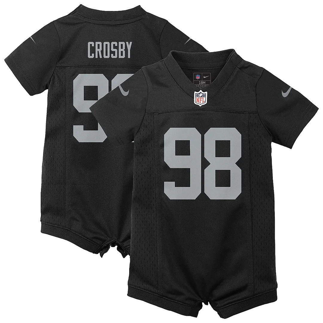 Zennovawear Newborn & Infant Las Vegas Raiders Maxx Crosby Black Game Romper Jersey