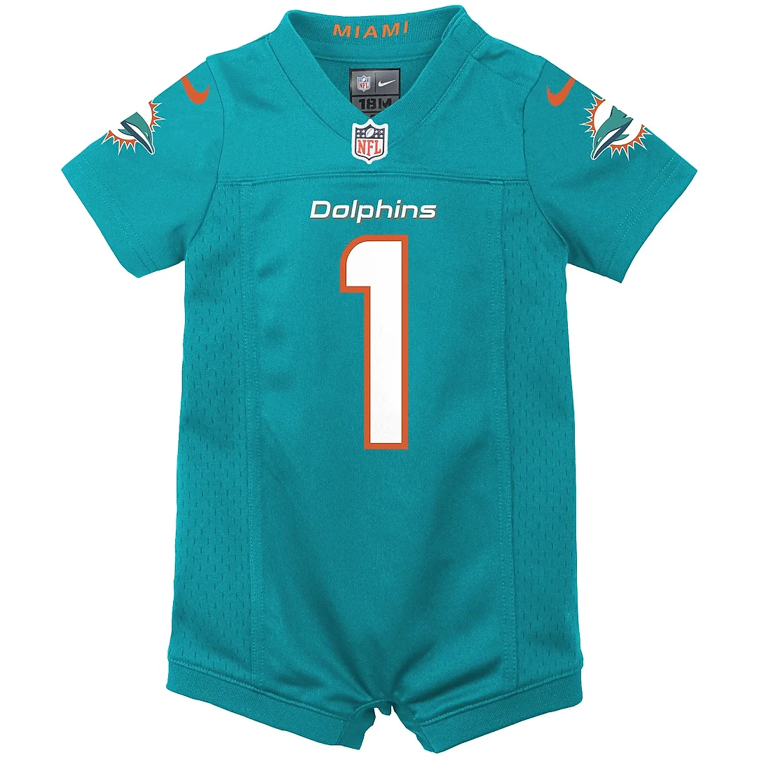 Zennovawear Newborn & Infant Miami Dolphins Tua Tagovailoa Aqua Game Romper Jersey