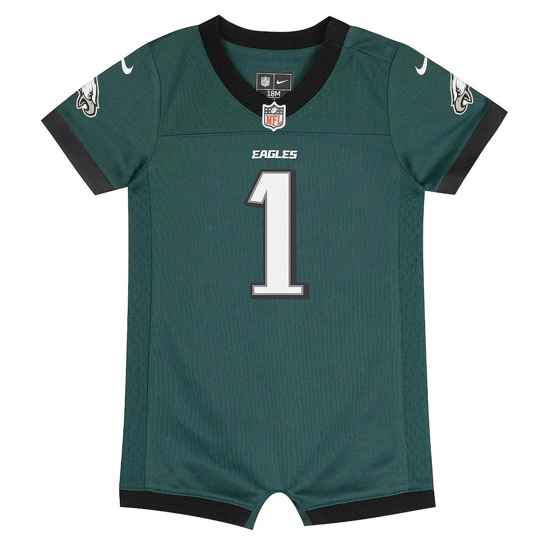Zennovawear Newborn & Infant Philadelphia Eagles Jalen Hurts Midnight Green Game Romper Jersey