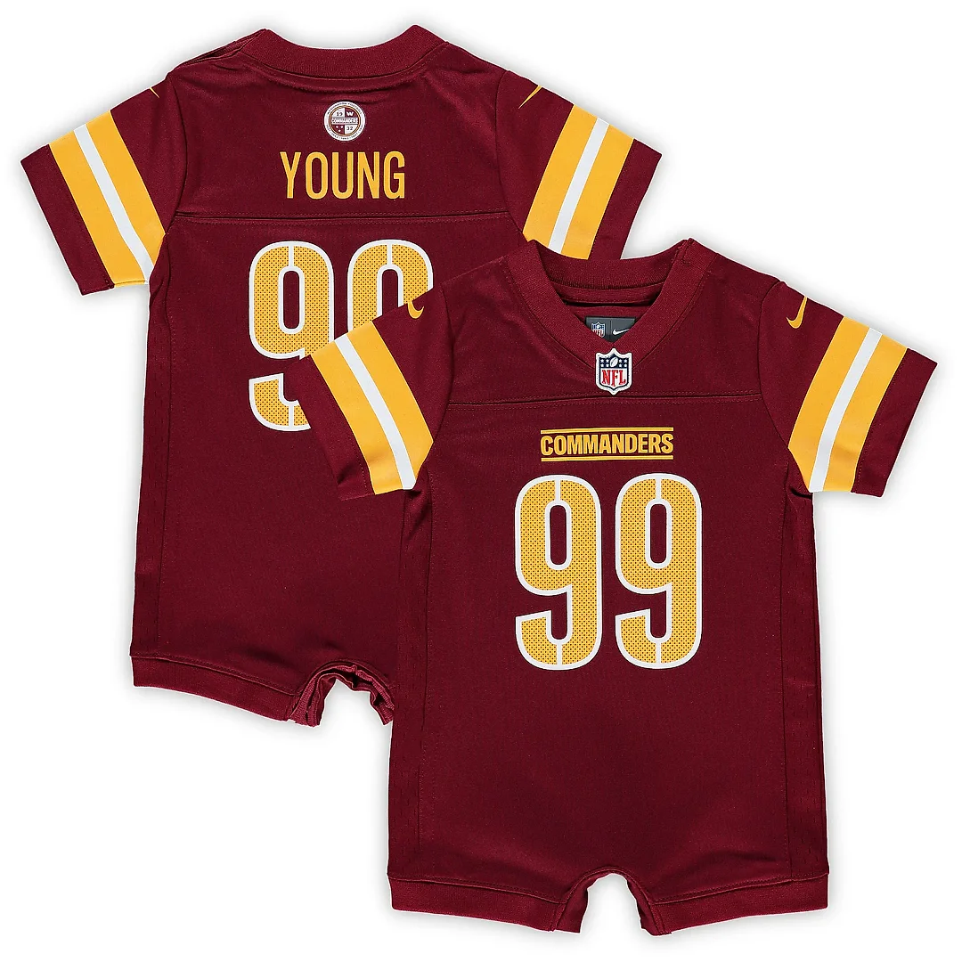 Zennovawear Newborn & Infant Washington Commanders Chase Young Burgundy Game Romper Jersey