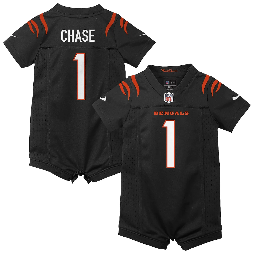 Zennovawear Ja'Marr Chase Cincinnati Bengals Newborn Romper Game Jersey - Black
