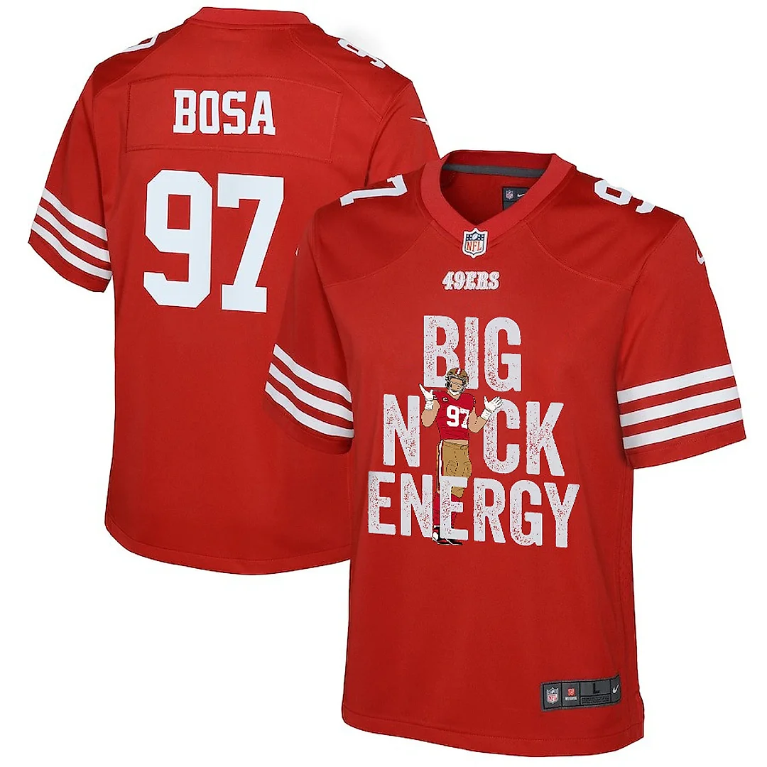 Zennovawear Nick Bosa 97 San Francisco 49ers Big Nick Energy Game YOUTH Jersey - Scarlet