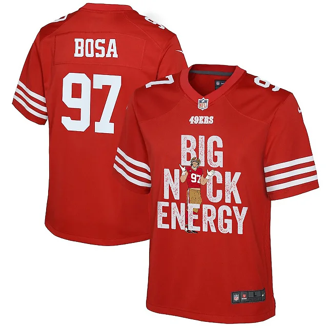 Zennovawear Nick Bosa 97 San Francisco 49ers Big Nick Energy Game YOUTH Jersey - Scarlet