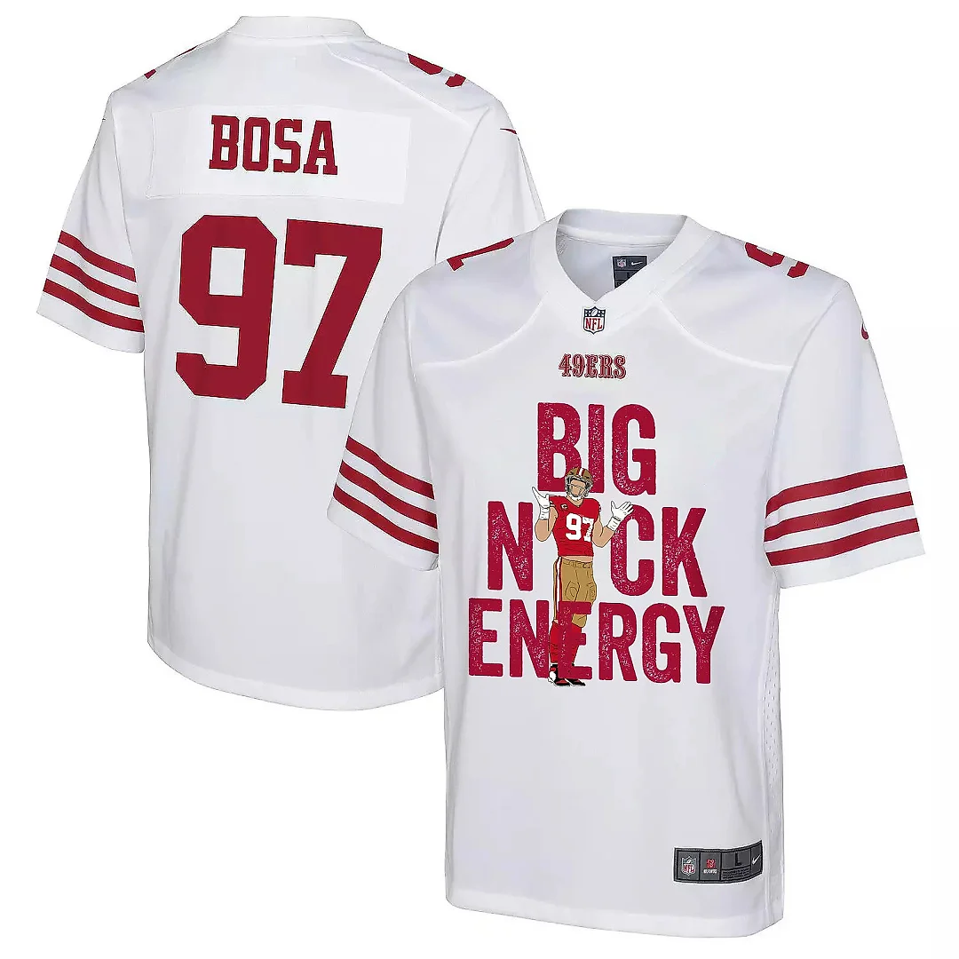 Zennovawear Nick Bosa 97 San Francisco 49ers Big Nick Energy Game YOUTH Jersey - White