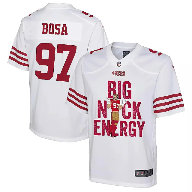 Zennovawear Nick Bosa 97 San Francisco 49ers Big Nick Energy Game YOUTH Jersey - White