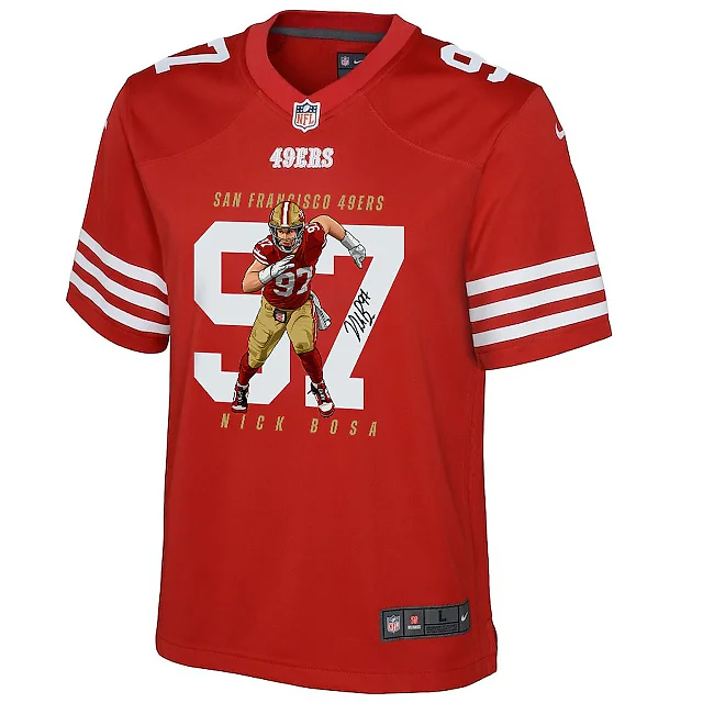 Zennovawear Nick Bosa 97 San Francisco 49ers Run Bosa Run Game YOUTH Jersey - Scarlet
