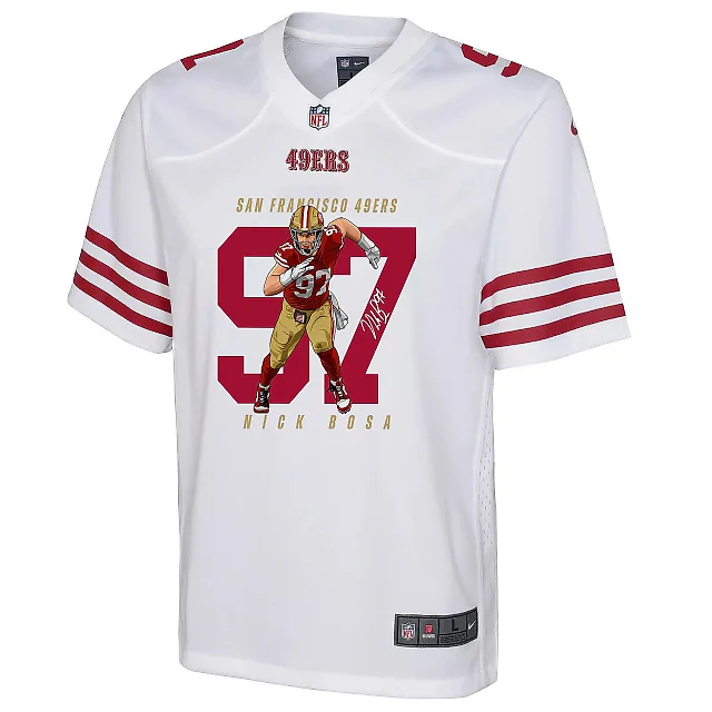Zennovawear Nick Bosa 97 San Francisco 49ers Run Bosa Run Game YOUTH Jersey - White