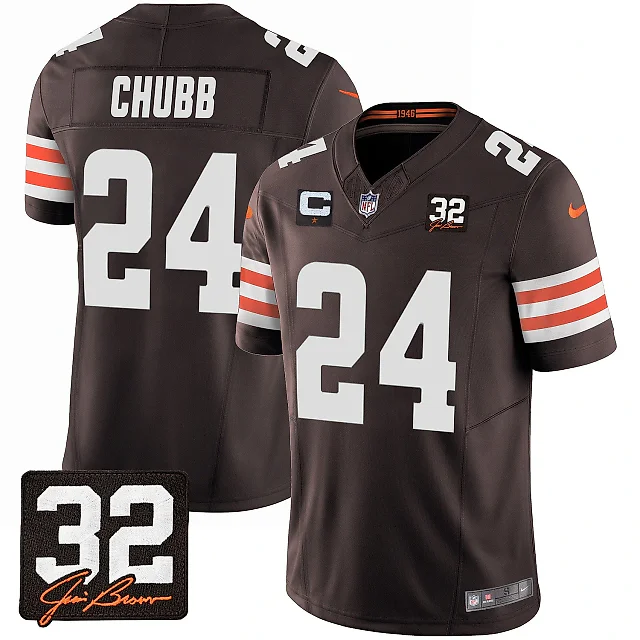 Zennovawear Nick Chubb 24 Cleveland Browns Jim Brown Memorial Patch Game Men Jersey - Brown