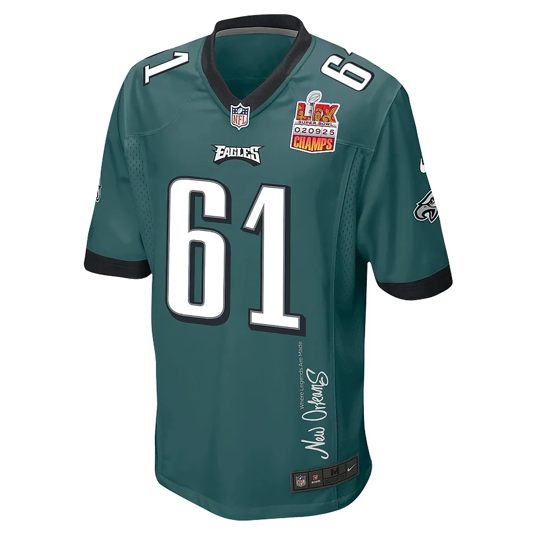 Zennovawear Nick Gates 61 Philadelphia Eagles Super Bowl LIX Champions Patch 'New Orleans - Where Legends Are Made' EMBROIDERED Game Men Jersey...