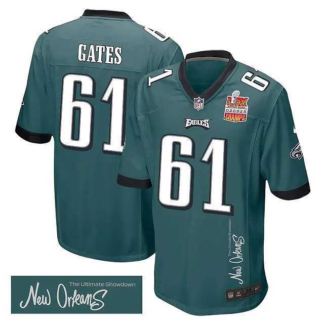 Zennovawear Nick Gates 61 Philadelphia Eagles Super Bowl LIX Champions Patch 'New Orleans - The Ultimate Showdown' EMBROIDERED Game Men Jersey...