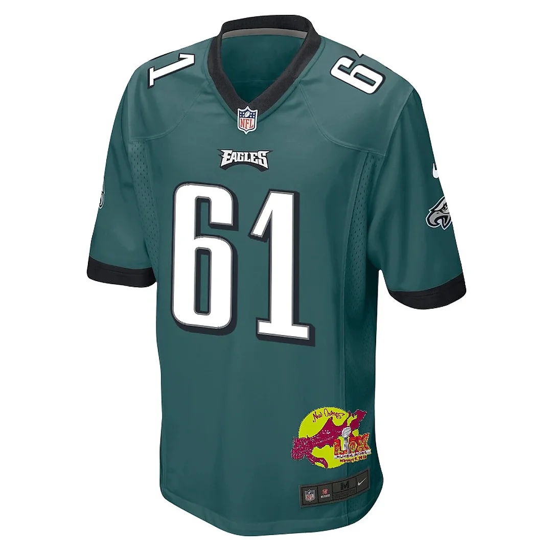 Zennovawear Nick Gates 61 Philadelphia Eagles Super Bowl LIX New Orleans Patch Game Men Jersey - Midnight Green