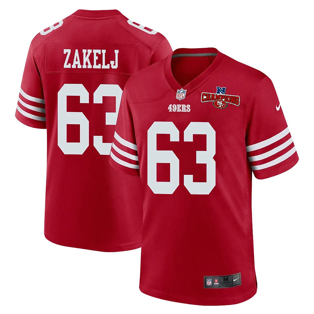 Zennovawear Nick Zakelj 63 San Francisco 49ers NFC Champions Patch Game Men Jersey - Scarlet