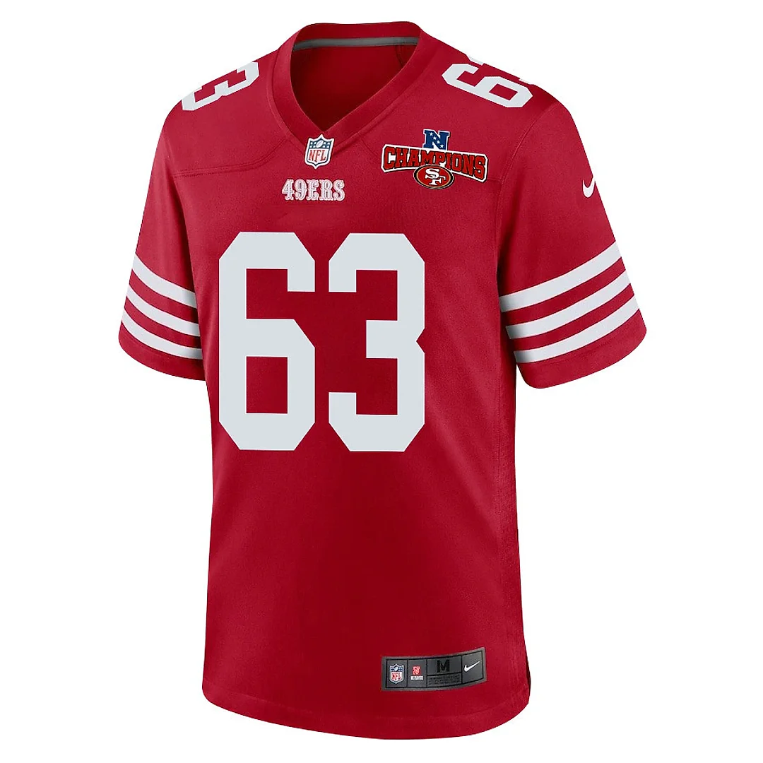 Zennovawear Nick Zakelj 63 San Francisco 49ers NFC Champions Patch Game Men Jersey - Scarlet