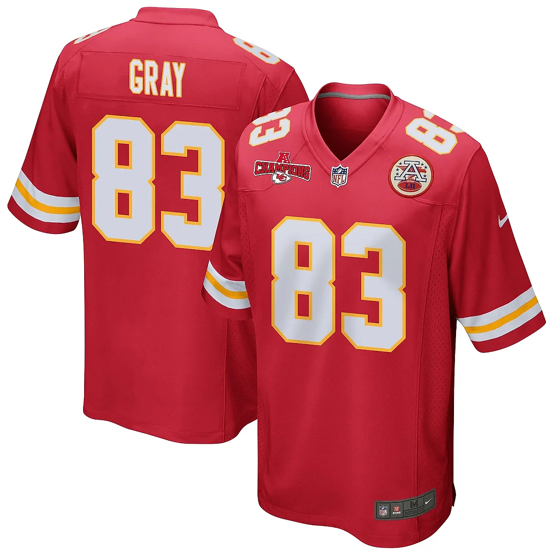 Zennovawear Noah Gray 83 Kansas City Chiefs AFC Champions Patch Game Men Jersey - Red
