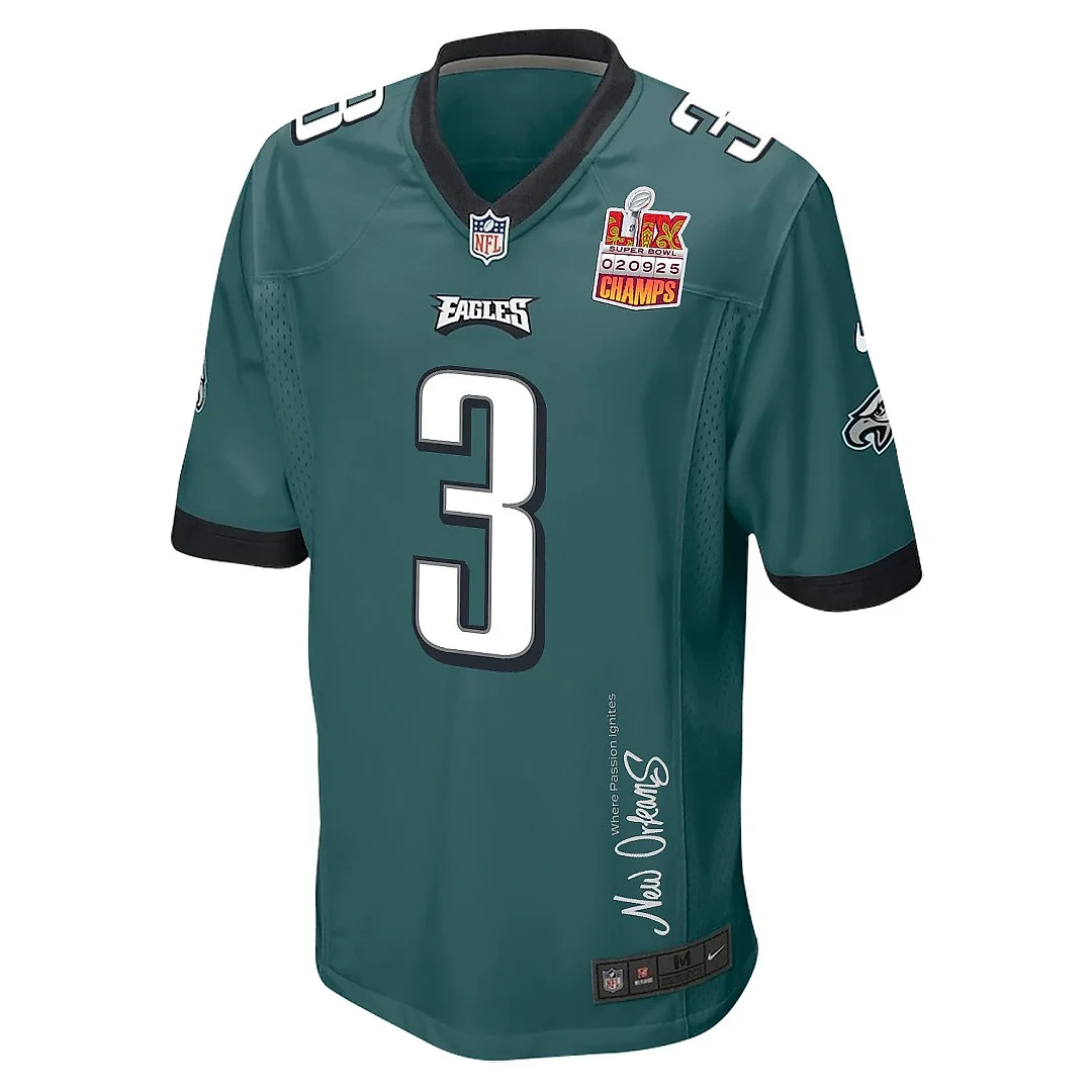 Zennovawear Nolan Smith Jr. 3 Philadelphia Eagles Super Bowl LIX Champions Patch 'New Orleans - Where Passion Ignites' EMBROIDERED Game Men Jersey...