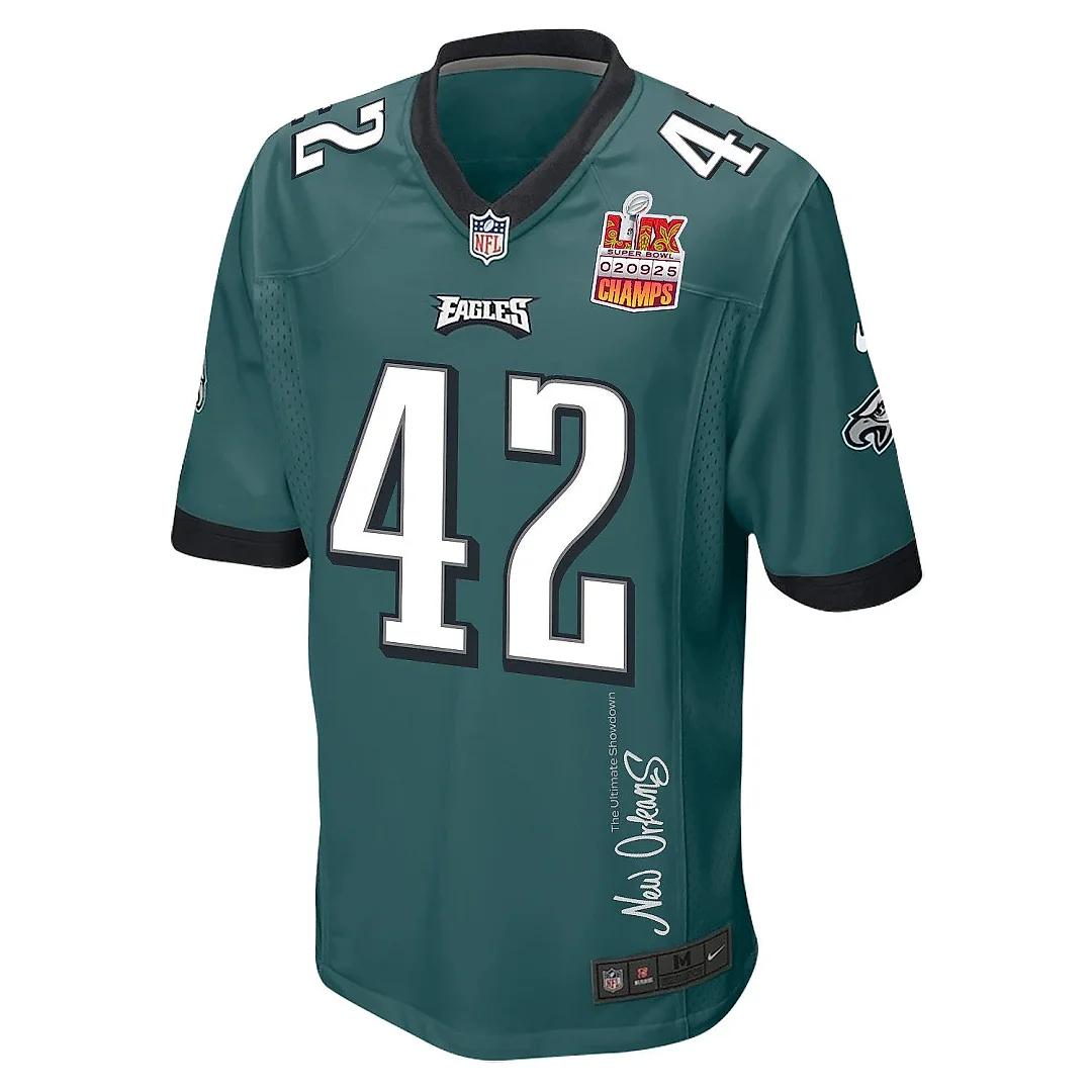 Zennovawear Oren Burks 42 Philadelphia Eagles Super Bowl LIX Champions Patch 'New Orleans - The Ultimate Showdown' EMBROIDERED Game Men Jersey...
