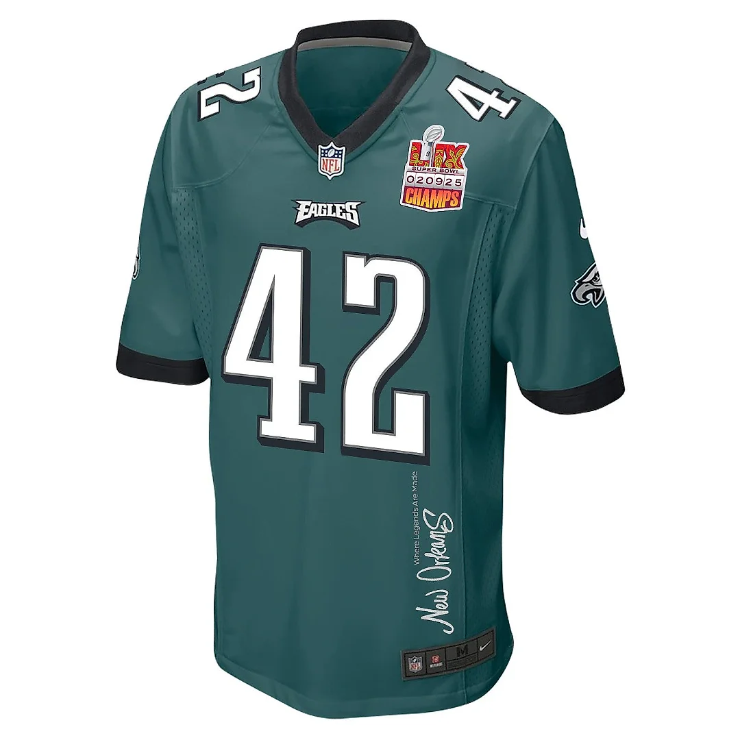 Zennovawear Oren Burks 42 Philadelphia Eagles Super Bowl LIX Champions Patch 'New Orleans - Where Legends Are Made' EMBROIDERED Game Men Jersey...