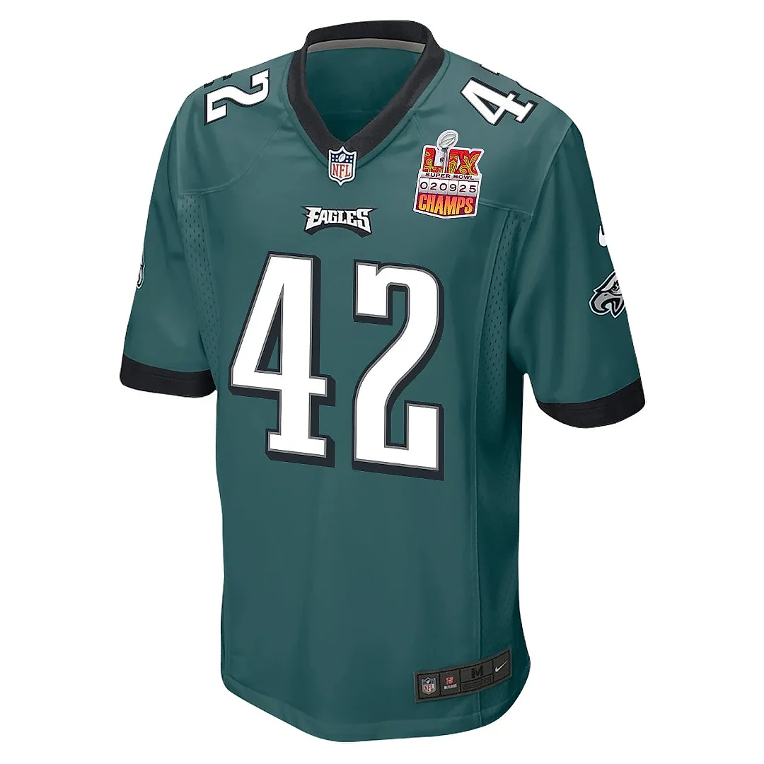 Zennovawear Oren Burks 42 Philadelphia Eagles Super Bowl LIX Champions Patch Game Men Jersey - Midnight Green