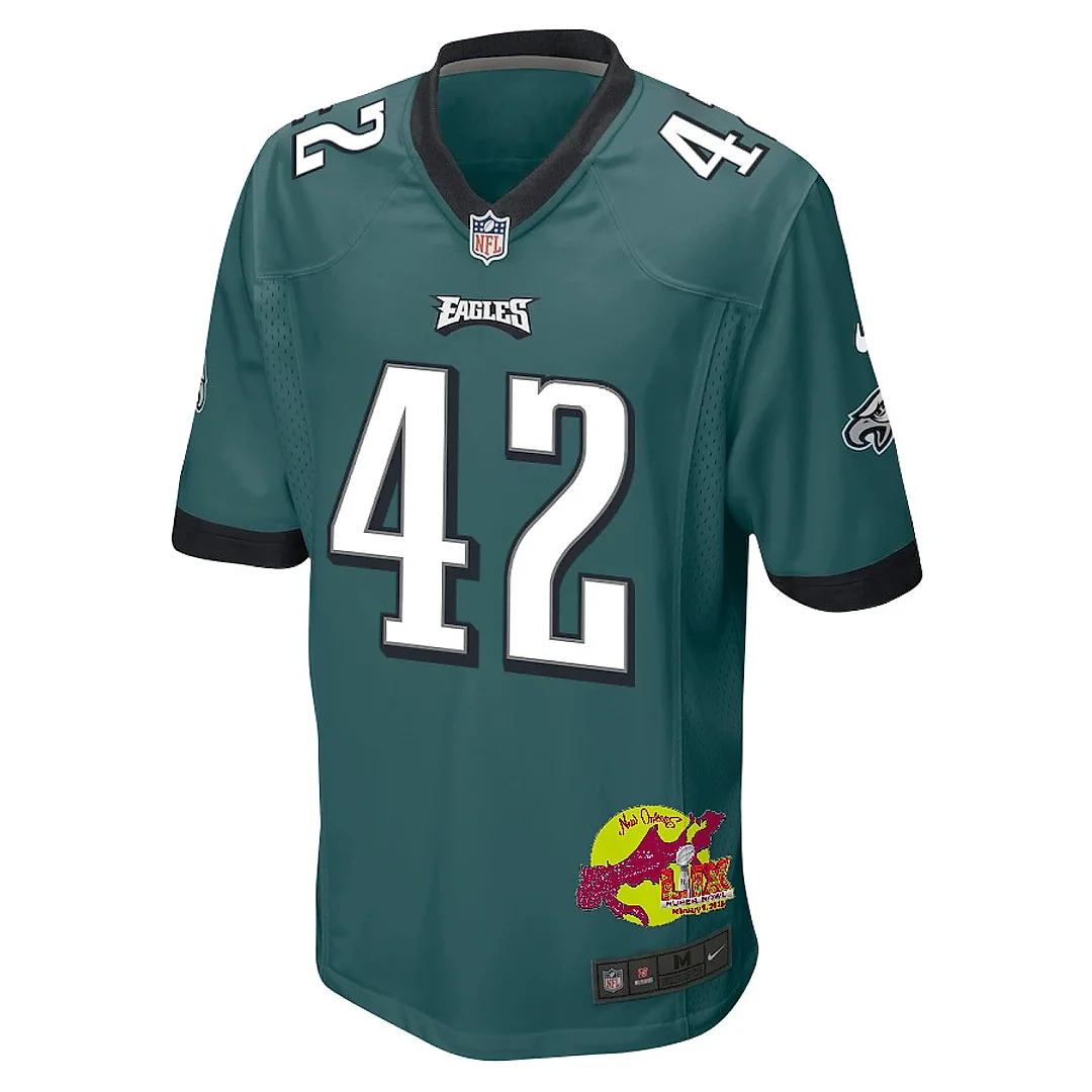 Zennovawear Oren Burks 42 Philadelphia Eagles Super Bowl LIX New Orleans Patch Game Men Jersey - Midnight Green