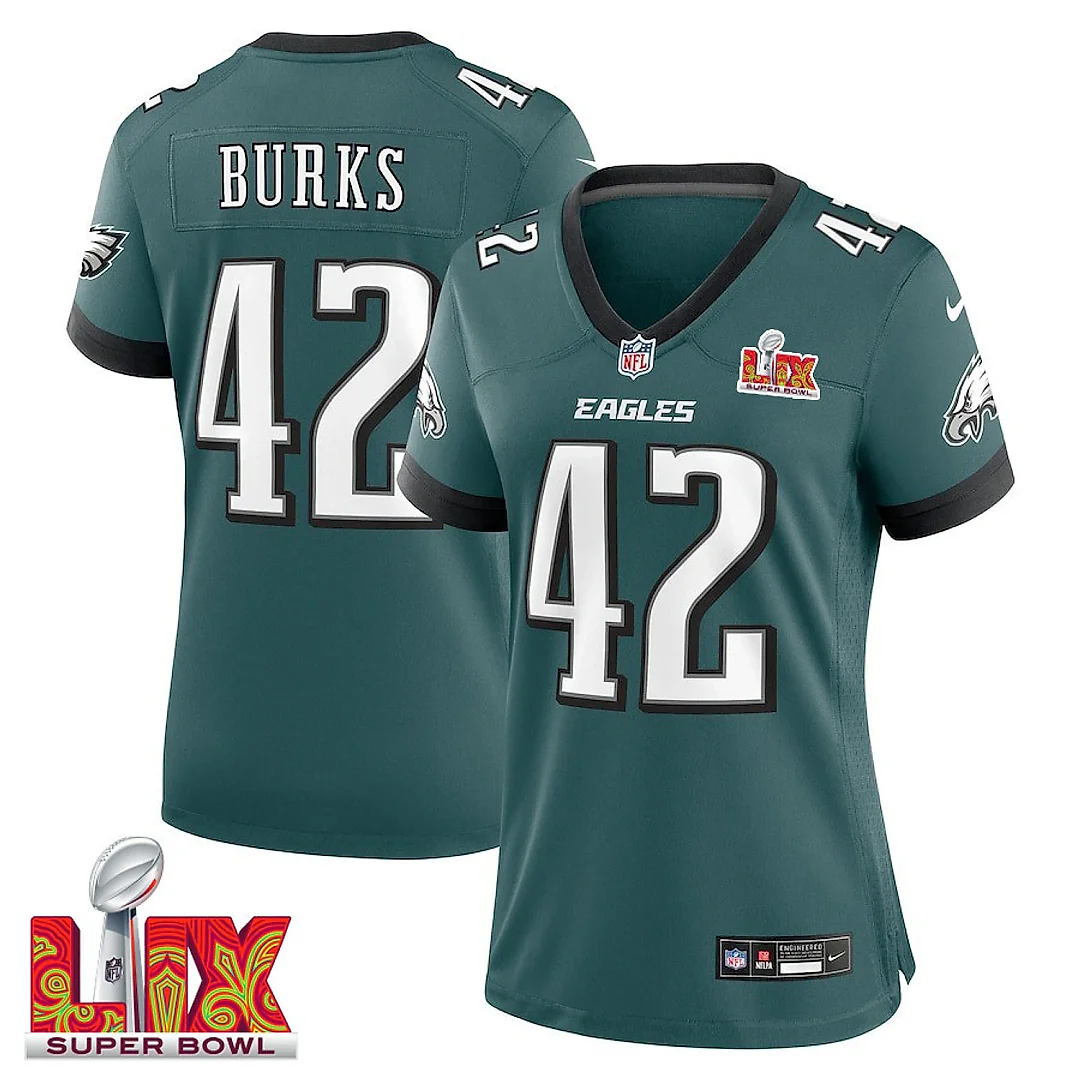 Zennovawear Oren Burks 42 Philadelphia Eagles Super Bowl LIX Women's Jersey - Midnight Green