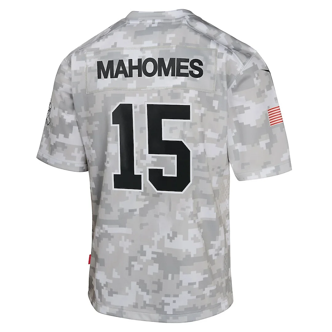 Zennovawear Patrick Mahomes 15 Kansas City Chiefs 2024 Salute to Service Game YOUTH Jersey - Arctic Camo