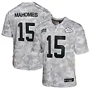Zennovawear Patrick Mahomes 15 Kansas City Chiefs 2024 Salute to Service Game YOUTH Jersey - Arctic Camo