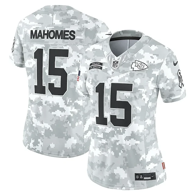 Zennovawear Patrick Mahomes 15 Kansas City Chiefs Women's 2024 Salute to Service Limited Jersey - Arctic Camo