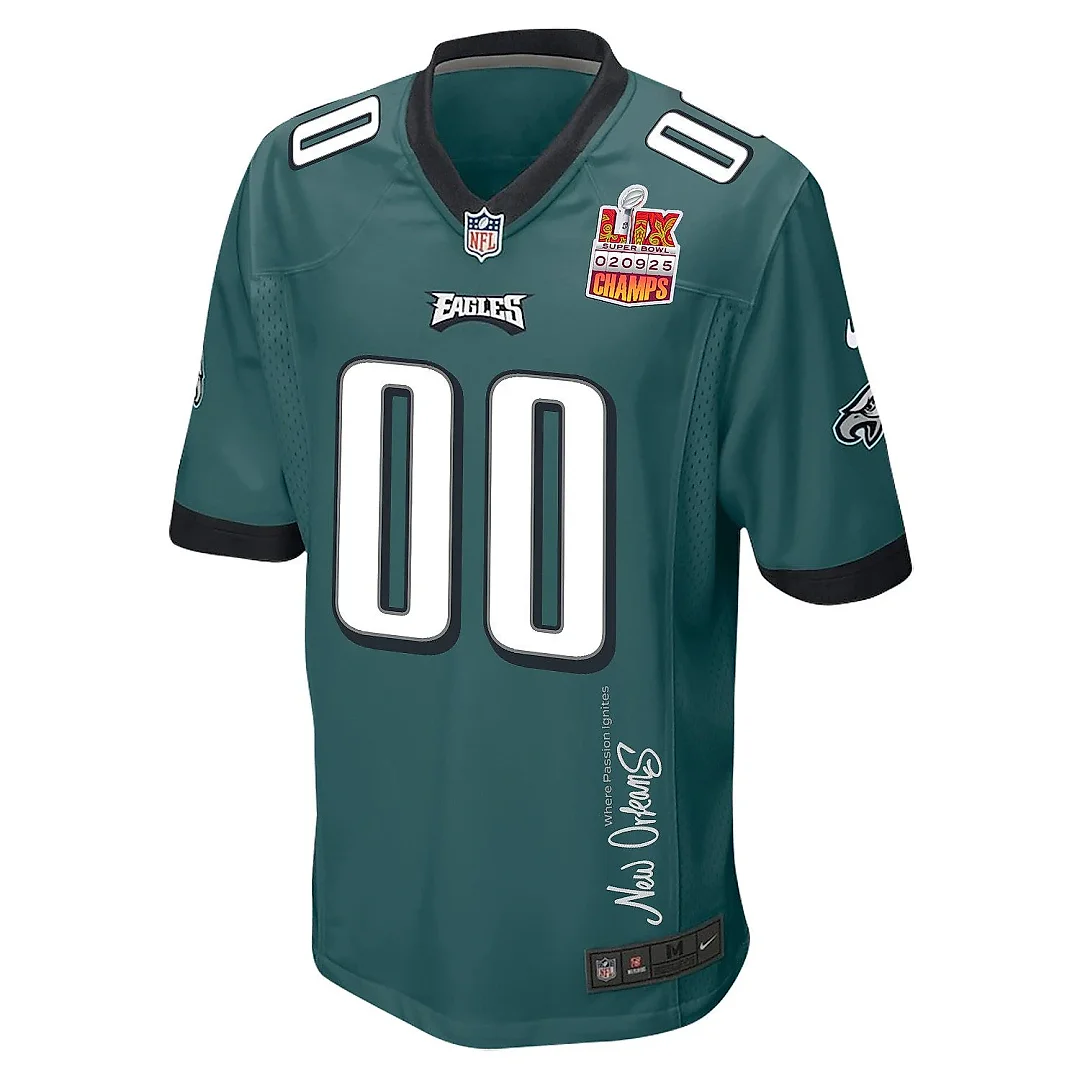 Zennovawear Philadelphia Eagles Super Bowl LIX Champions Patch 'New Orleans - Where Passion Ignites' EMBROIDERED Game Men Custom Jersey - Midnight...