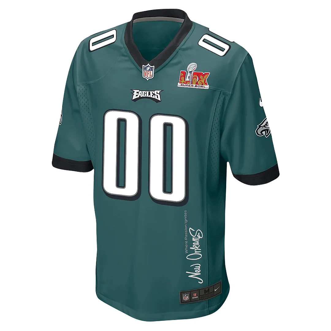 Zennovawear Philadelphia Eagles Super Bowl LIX 'New Orleans - Where Passion Ignites' EMBROIDERED Game Men Custom Jersey - Midnight Green