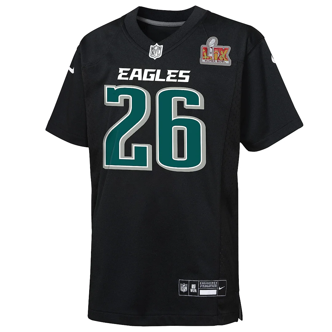Zennovawear Preschool Philadelphia Eagles Saquon Barkley Carbon Black Super Bowl LIX Patch Fashion Game Player Jersey