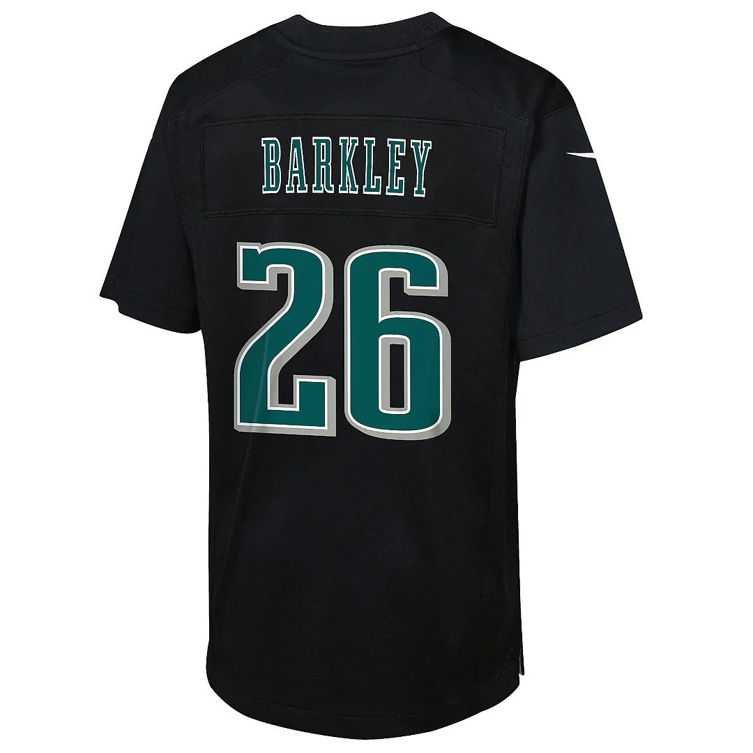 Zennovawear Preschool Philadelphia Eagles Saquon Barkley Carbon Black Super Bowl LIX Patch Fashion Game Player Jersey