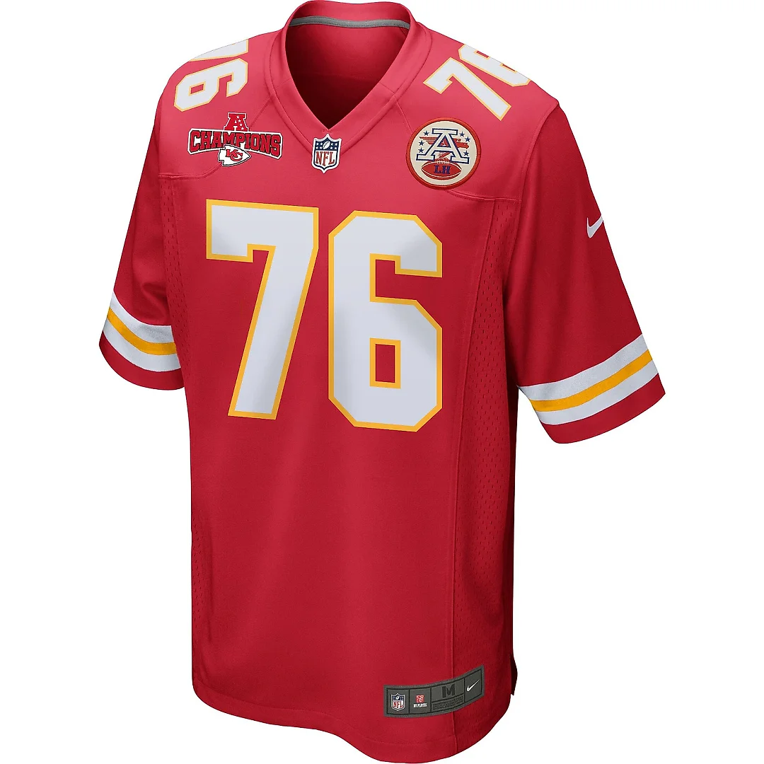 Zennovawear Prince Tega Wanogho 76 Kansas City Chiefs AFC Champions Patch Game Men Jersey - Red
