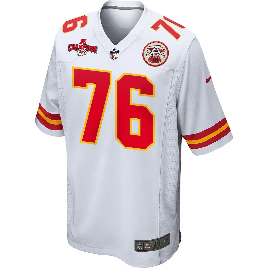 Zennovawear Prince Tega Wanogho 76 Kansas City Chiefs AFC Champions Patch Game Men Jersey - White