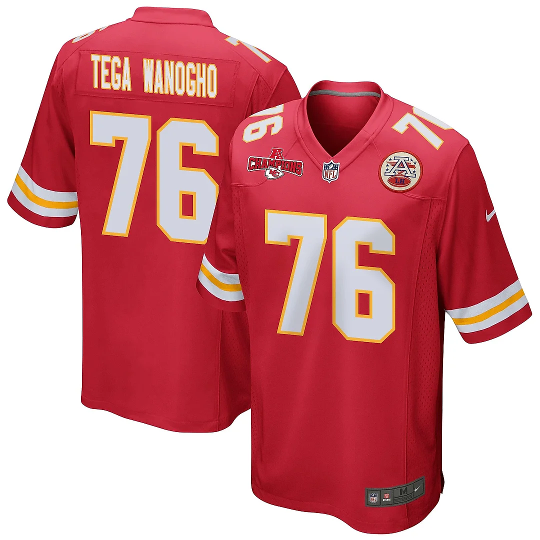 Zennovawear Prince Tega Wanogho 76 Kansas City Chiefs AFC Champions Patch Game Men Jersey - Red