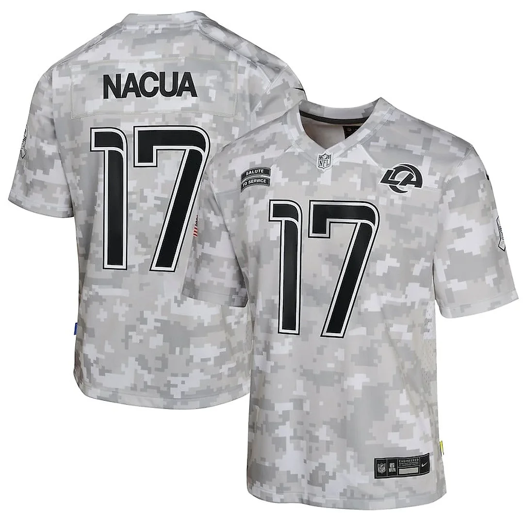 Zennovawear Puka Nacua 17 Los Angeles Rams 2024 Salute to Service Game YOUTH Jersey - Arctic Camo