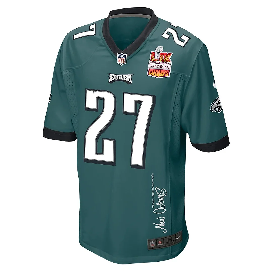 Zennovawear Quinyon Mitchell 27 Philadelphia Eagles Super Bowl LIX Champions Patch 'New Orleans - Where Legends Are Made' EMBROIDERED Game Men...