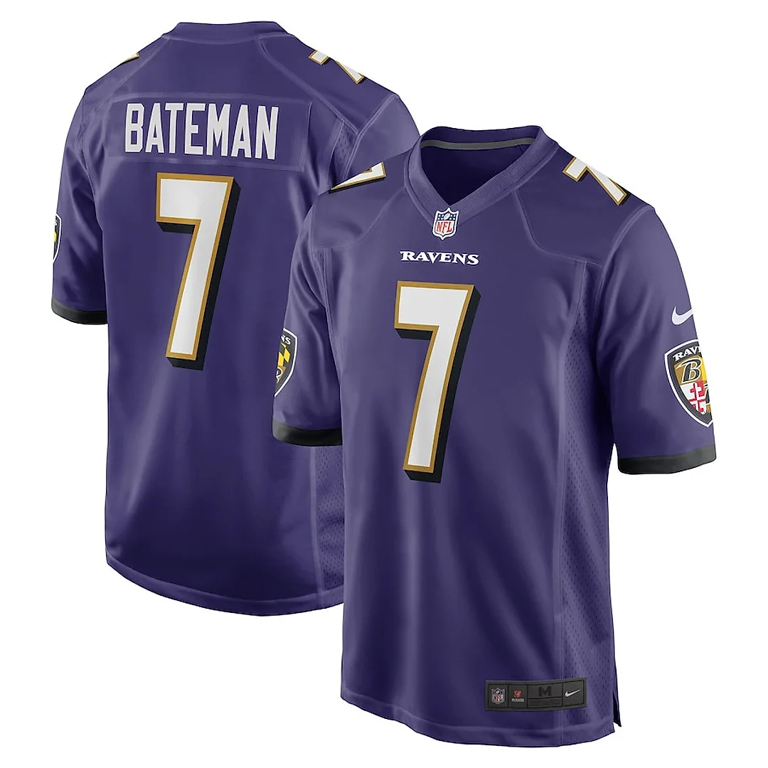 Zennovawear Rashod Bateman 7 Baltimore Ravens Team Game Men Jersey - Purple