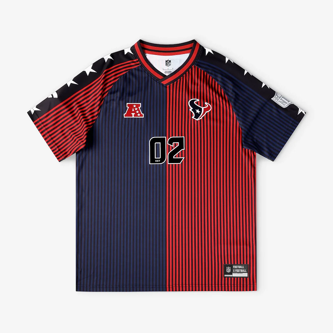 Zennovawear Houston Texans Youth Football x Football V-Neck Fan Top - Navy/Red