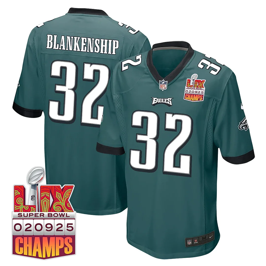 Zennovawear Reed Blankenship 32 Philadelphia Eagles Super Bowl LIX Champions Patch Game Men Jersey - Midnight Green