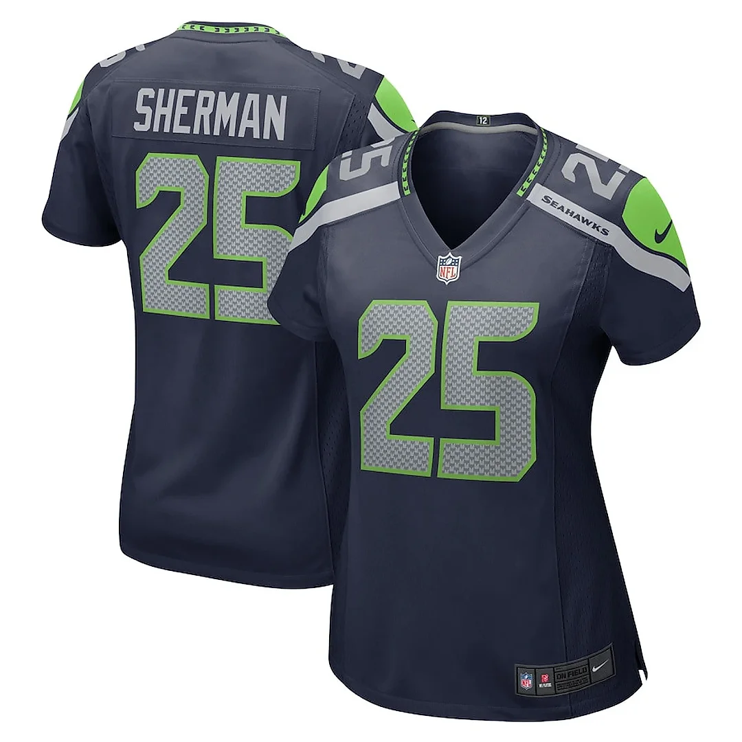 Zennovawear Richard Sherman 25 Seattle Seahawks Women Retired Game Jersey - College Navy