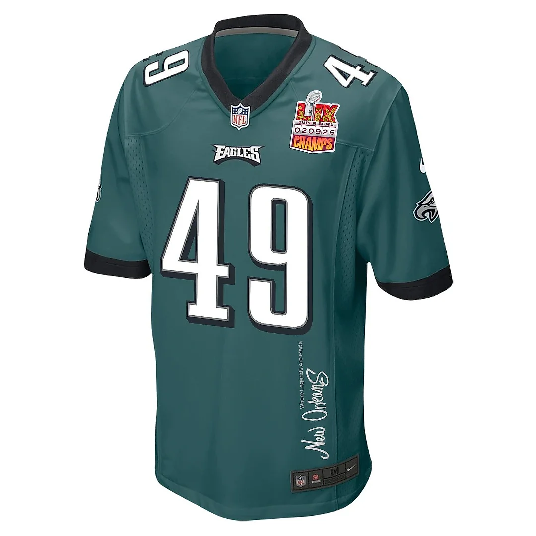 Zennovawear Rick Lovato 49 Philadelphia Eagles Super Bowl LIX Champions Patch 'New Orleans - Where Legends Are Made' EMBROIDERED Game Men Jersey...