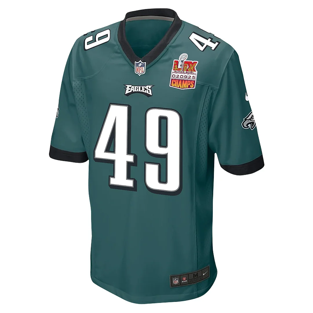Zennovawear Rick Lovato 49 Philadelphia Eagles Super Bowl LIX Champions Patch Game Men Jersey - Midnight Green