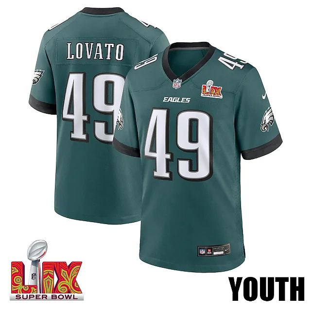 Zennovawear Rick Lovato 49 Philadelphia Eagles Super Bowl LIX YOUTH Jersey - Midnight Green