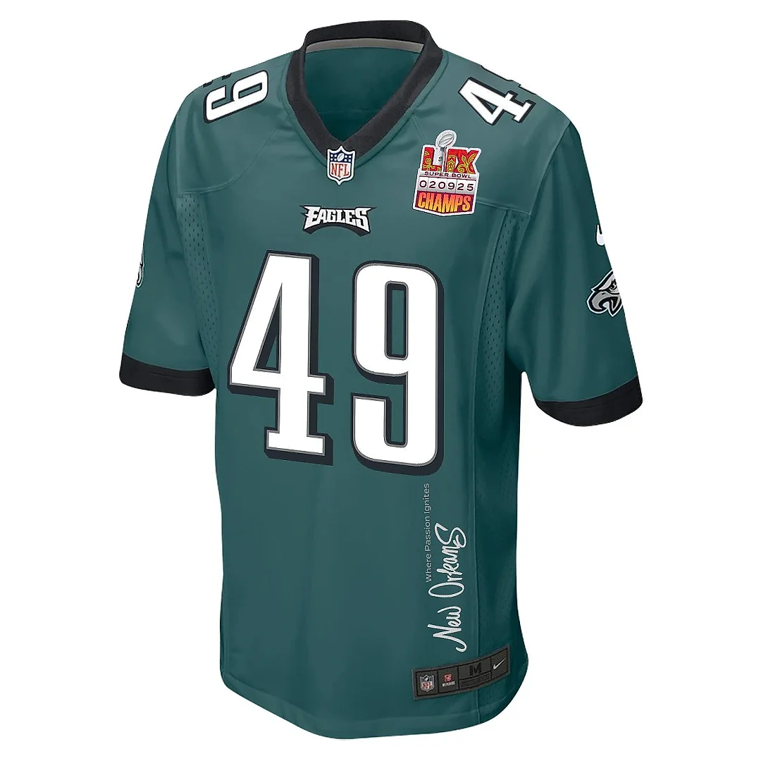 Zennovawear Rick Lovato 49 Philadelphia Eagles Super Bowl LIX Champions Patch 'New Orleans - Where Passion Ignites' EMBROIDERED Game Men Jersey...