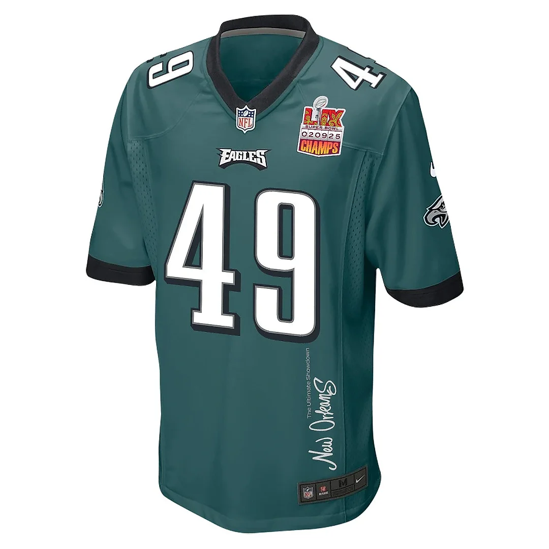 Zennovawear Rick Lovato 49 Philadelphia Eagles Super Bowl LIX Champions Patch 'New Orleans - The Ultimate Showdown' EMBROIDERED Game Men Jersey...