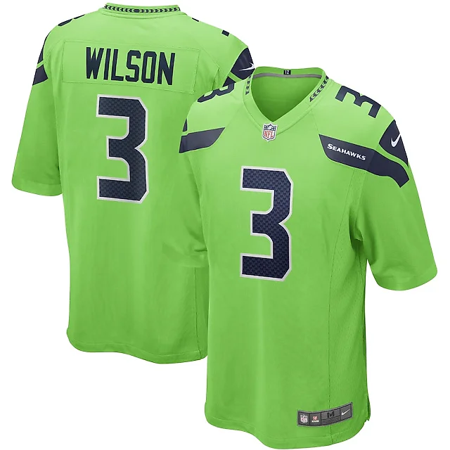 Zennovawear Russell Wilson 3 Seattle Seahawks Men Alternate Game Jersey - Neon Green