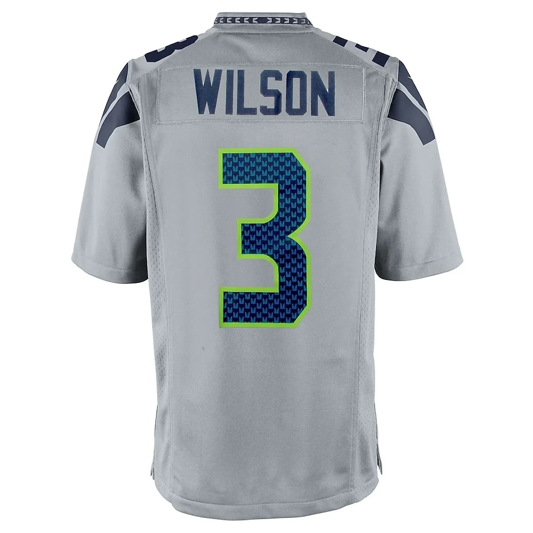 Zennovawear Russell Wilson 3 Seattle Seahawks Men Alternate Game Jersey - Gray